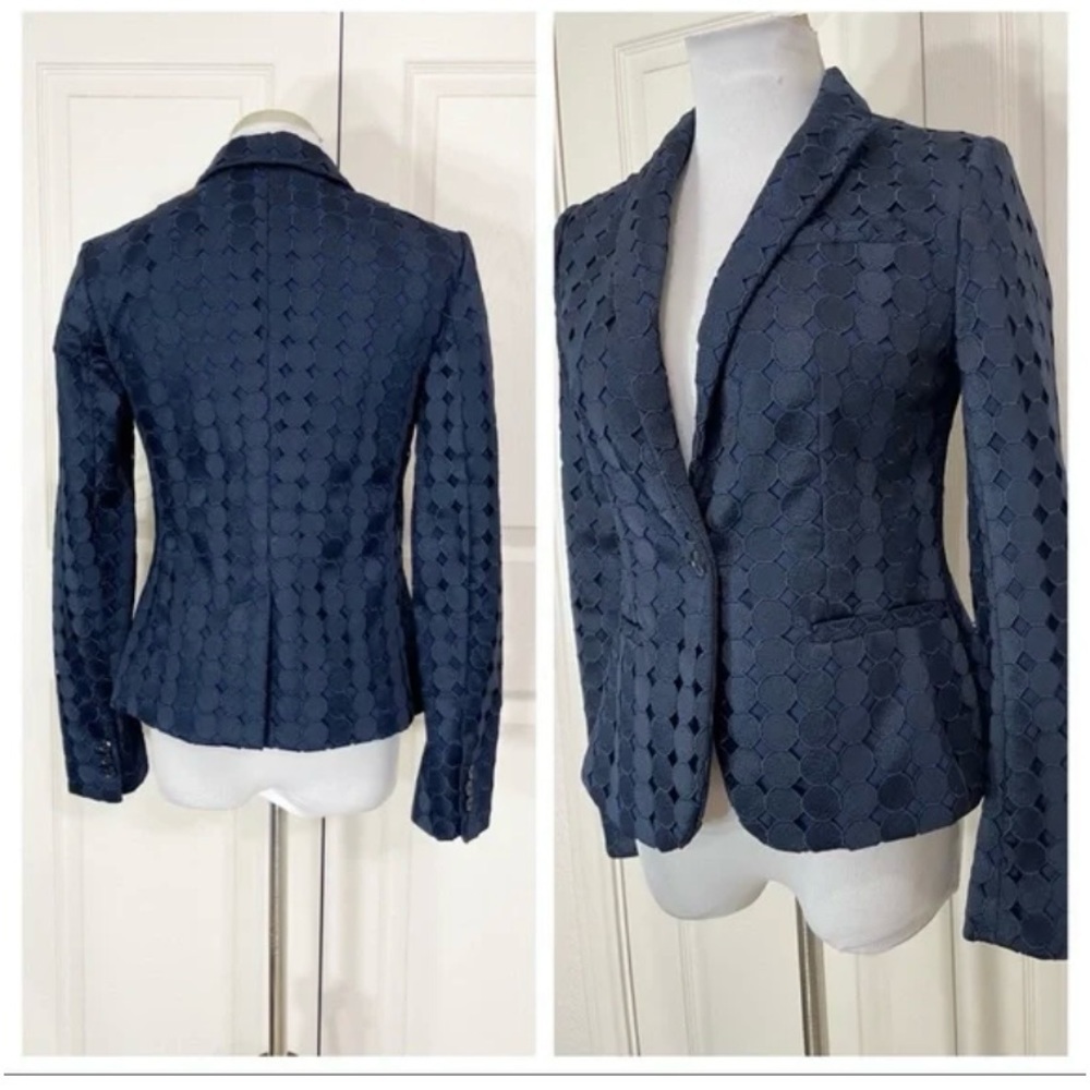 Banana Republic NWT Navy Blue Eyelet Dot Lace Single Button Classic Blazer 4